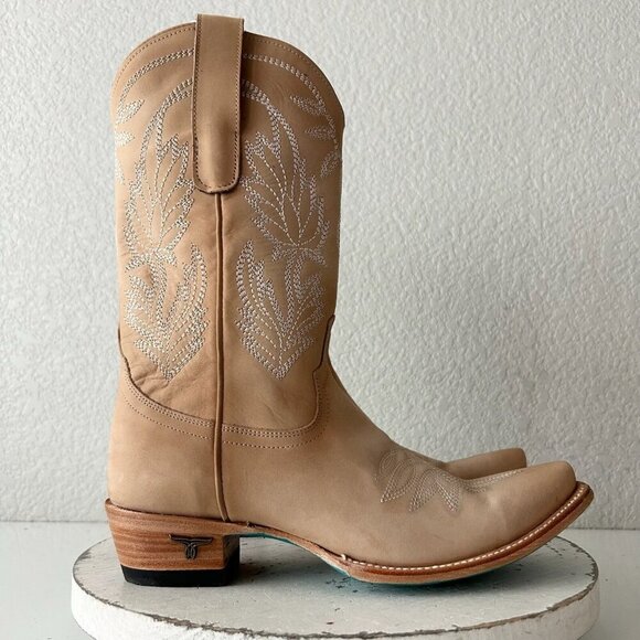 Lane SANDAGA Midi Womens Cowboy Boots 7 Cowgirl Western Tan Suede Leather Short - Picture 2 of 11